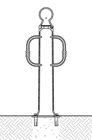 图表显示使用法兰表面安装的自行车系船柱安装
