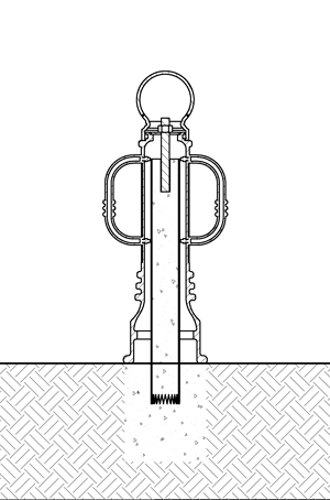 图示自行车系柱盖使用粘性锚定系统固定在管道系柱上