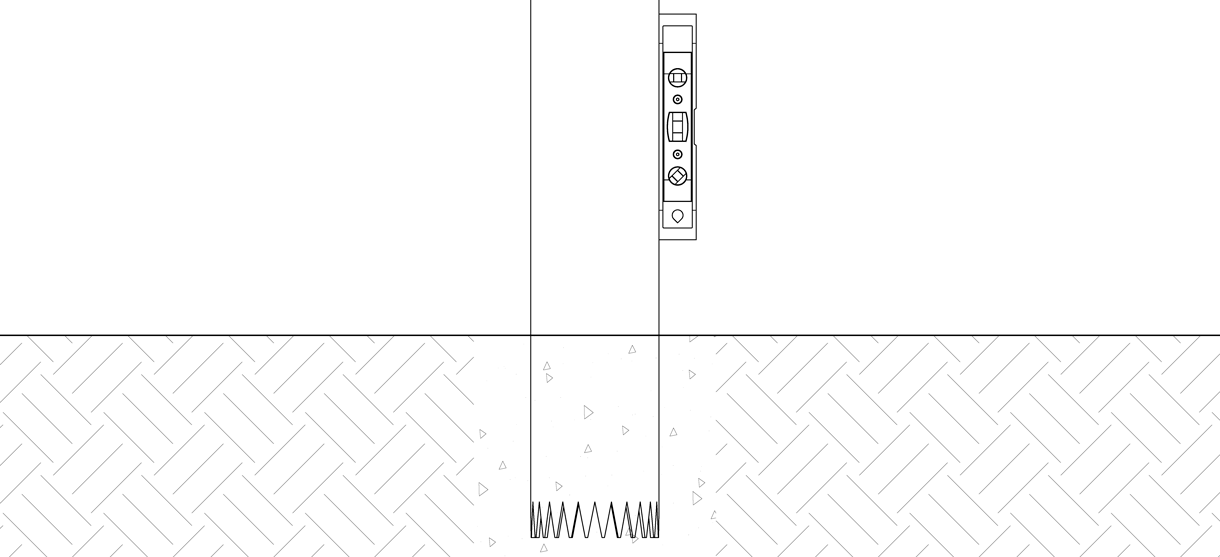 图中显示水平垂直于预先存在的管系柱一侧，以确保其垂直