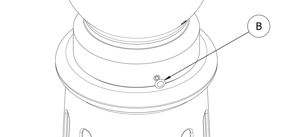 显示塑料插头的图表，标签“B”，在固定螺钉的顶部