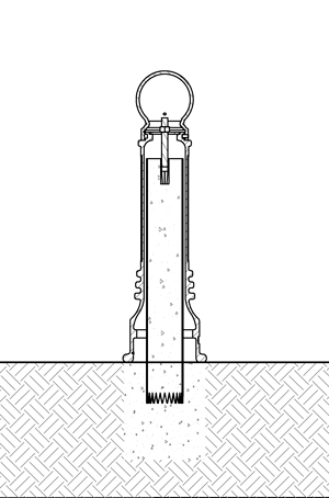 图示用混凝土锚固定在管系柱上的金属装饰系柱盖