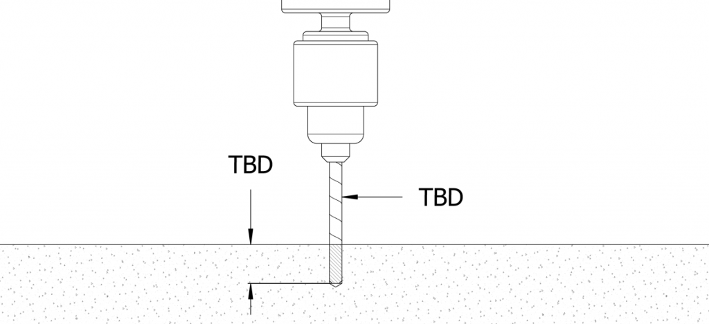 图中显示钻头以TBD直径和深度进入水泥