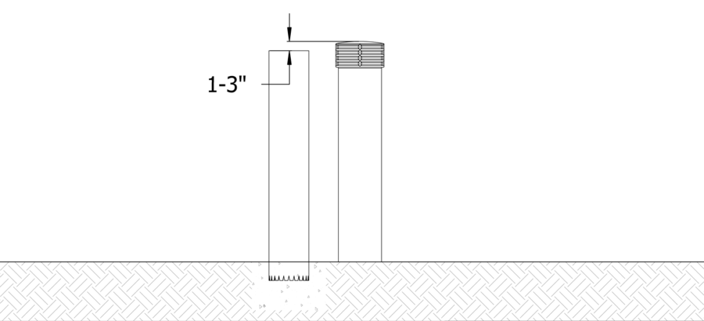 图中显示系缆桩盖比管道系缆桩高1至3英寸