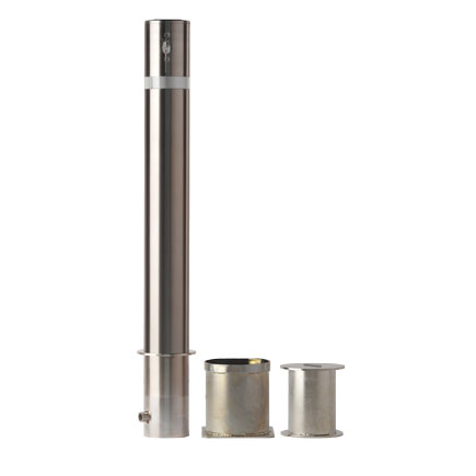 波特兰最受欢迎的系柱是不锈钢的，上面有一圈反光带和一个可以垂直锁住的锁孔