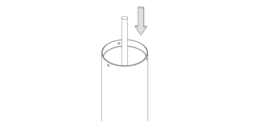 图示显示螺纹杆通过铺柱底座降低。