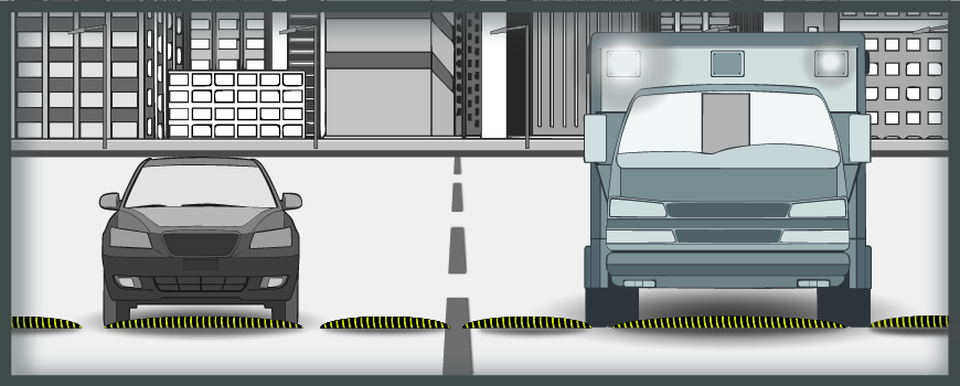 图形显示了通过将常规车辆与紧急车辆进行比较来显示速度垫的工作