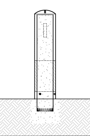 图示使用喷雾泡沫将不锈钢系柱盖固定在管道系柱上